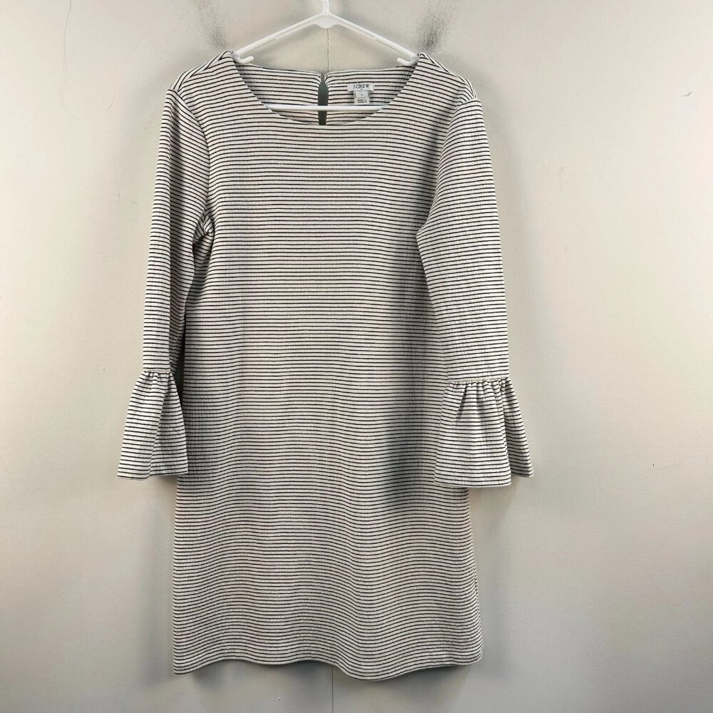 J. Crew Womens Small Dress White Black Stripe Pullover 3/4 Sleeve Knit 13960